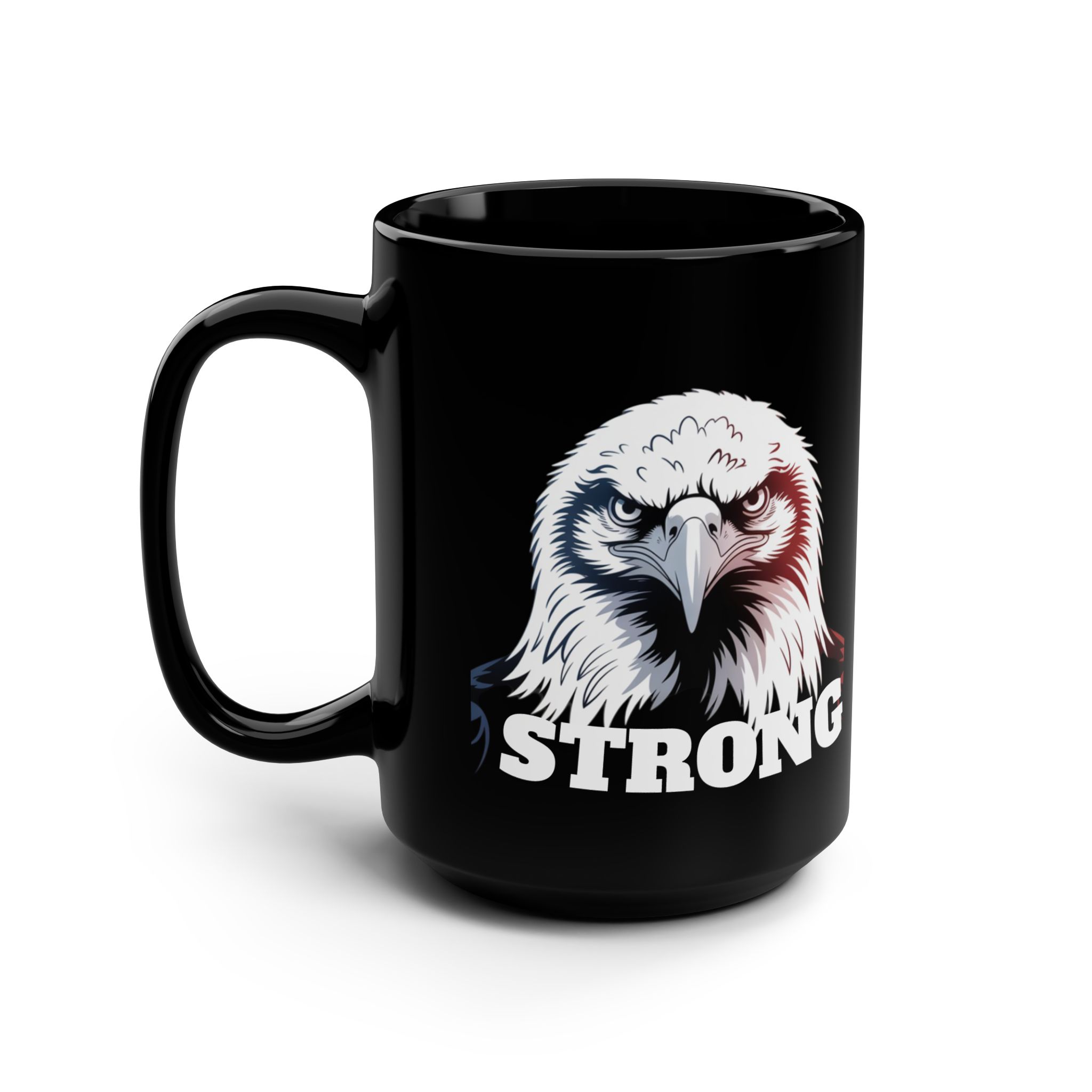 EAGLE STRONG, Patriotic Coffee Mug, Black Mug, Gift for Veterans, Fourth of July Decor, USA Spirit, Independence Day