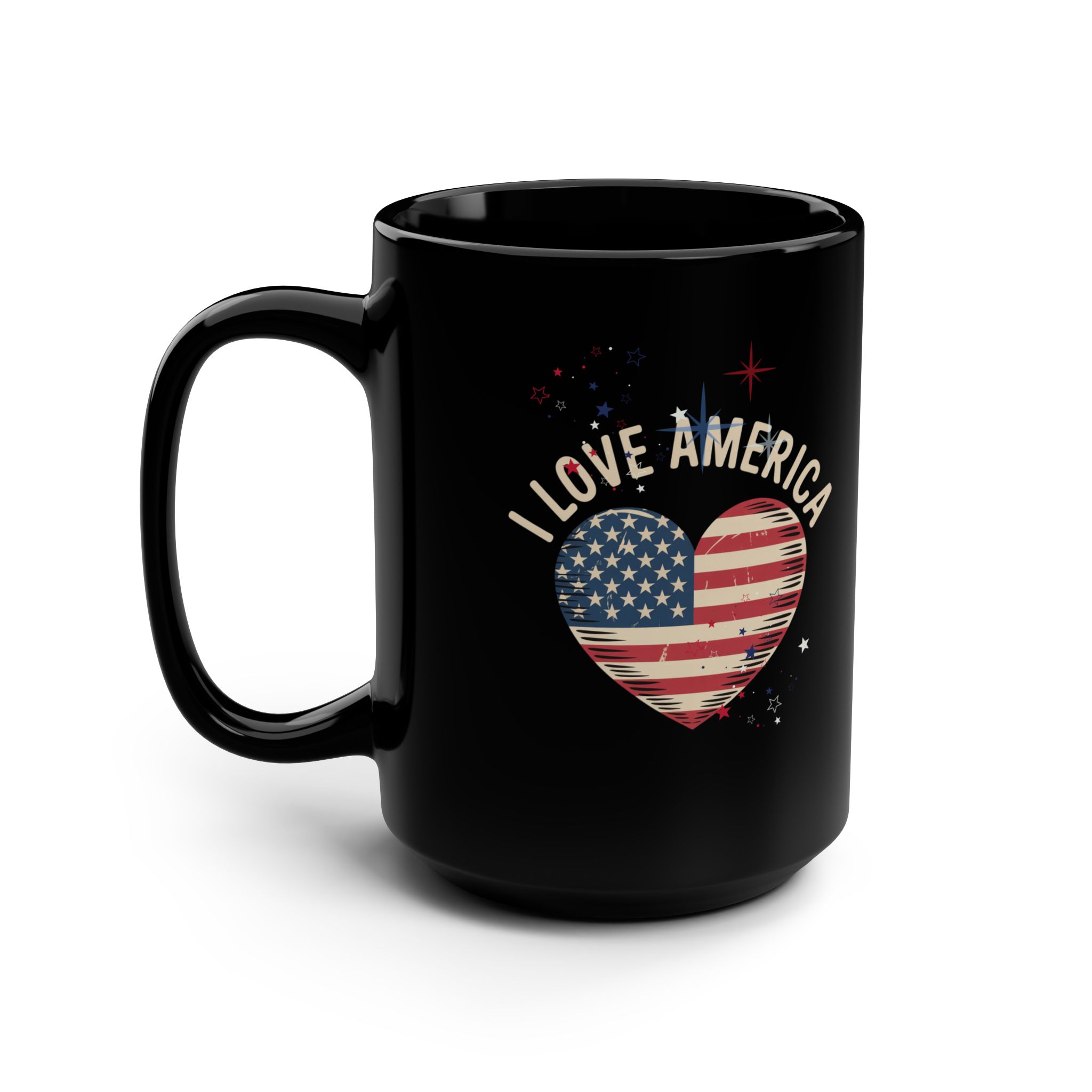 I Love America, Patriotic Coffee Mug, Black Mug, Gift for Veterans, Fourth of July Decor, USA Spirit, Independence Day