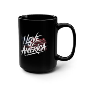 I Love America, Patriotic Coffee Mug, Black Mug, Gift for Veterans, Fourth of July Decor, USA Spirit, Independence Day