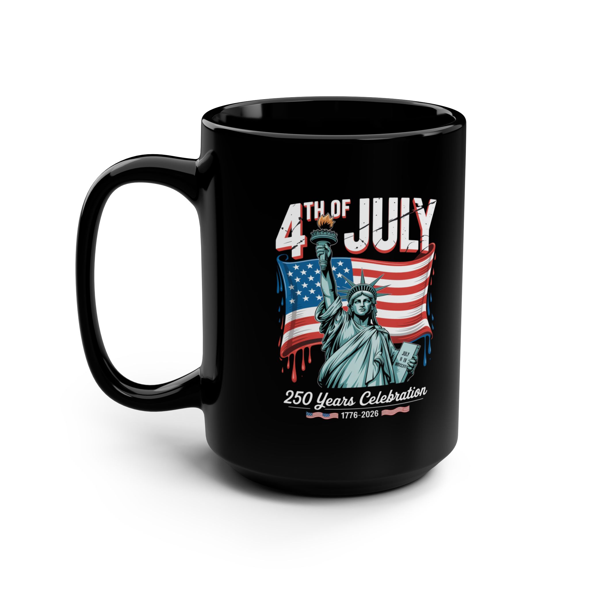 4TH OF JULY, Patriotic Coffee Mug, Black Mug, Gift for Veterans, Fourth of July Decor, USA Spirit, Independence Day