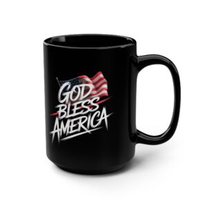 GOD BLESS AMERICA (FLAGS AND MODERN FONT), Patriotic Coffee Mug, Black Mug, Gift for Veterans, Fourth of July Decor, USA Spirit, Independence Day