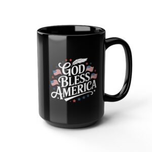 GOD BLESS AMERICA (FLAGS AND STARS), Patriotic Coffee Mug, Black Mug, Gift for Veterans, Fourth of July Decor, USA Spirit, Independence Day