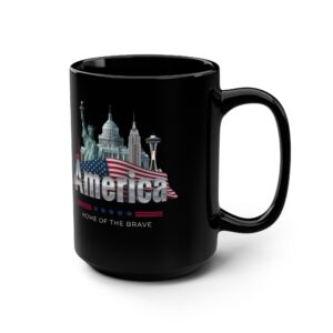 HOME OF THE BRAVE, Patriotic Coffee Mug, Black Mug, Gift for Veterans, Fourth of July Decor, USA Spirit, Independence Day