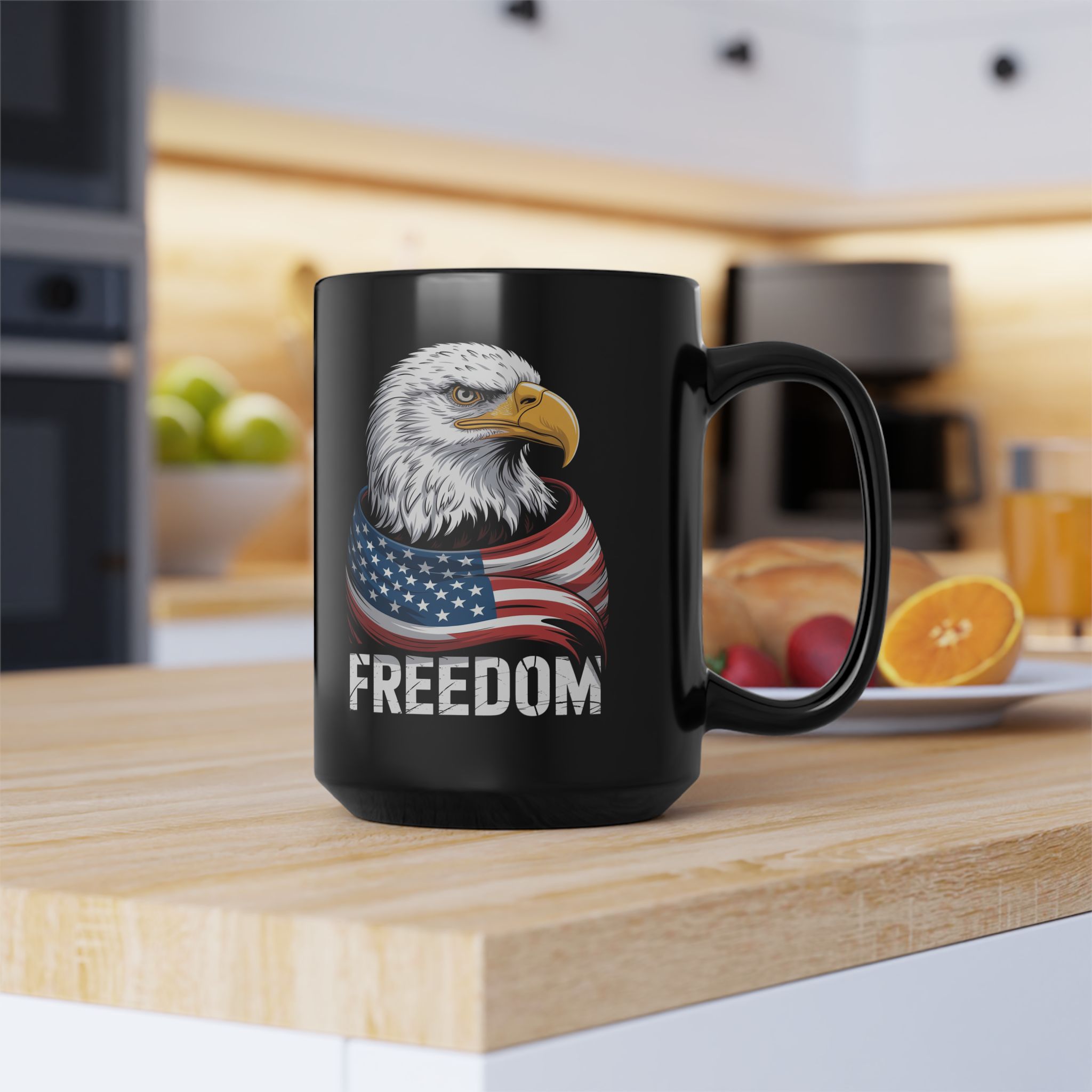 AMERICAN EAGLE (FREEDOM), Patriotic Coffee Mug, Black Mug, Gift for Veterans, Fourth of July Decor, USA Spirit, Independence Day