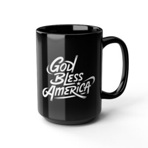 GOD BLESS AMERICA (MODERN FONT), Patriotic Coffee Mug, Black Mug, Gift for Veterans, Fourth of July Decor, USA Spirit, Independence Day