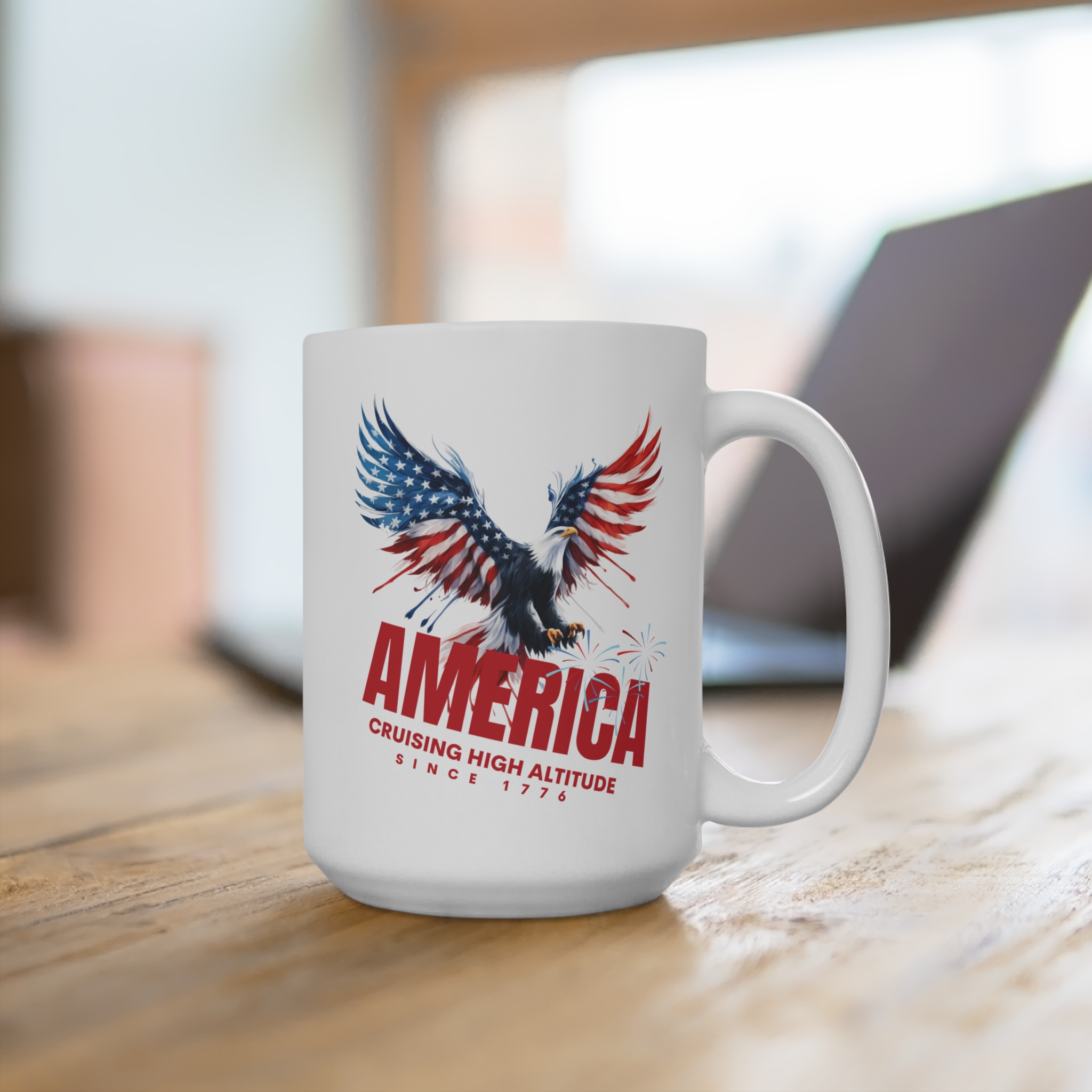 AMERICA CRUISING HIGH ALTITUDE SINCE 1776 (white mug) Veterans Day Gift, Military Tribute Coffee Cup, Patriotic Home Decor, Customizable 15oz Mug