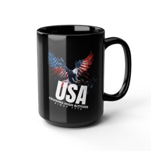 AMERICAN EAGLE, CRUISING HIGH ALTITUDE SINCE 1776, Patriotic Coffee Mug, Black Mug, Gift for Veterans, Fourth of July Decor, USA Spirit, Independence Day
