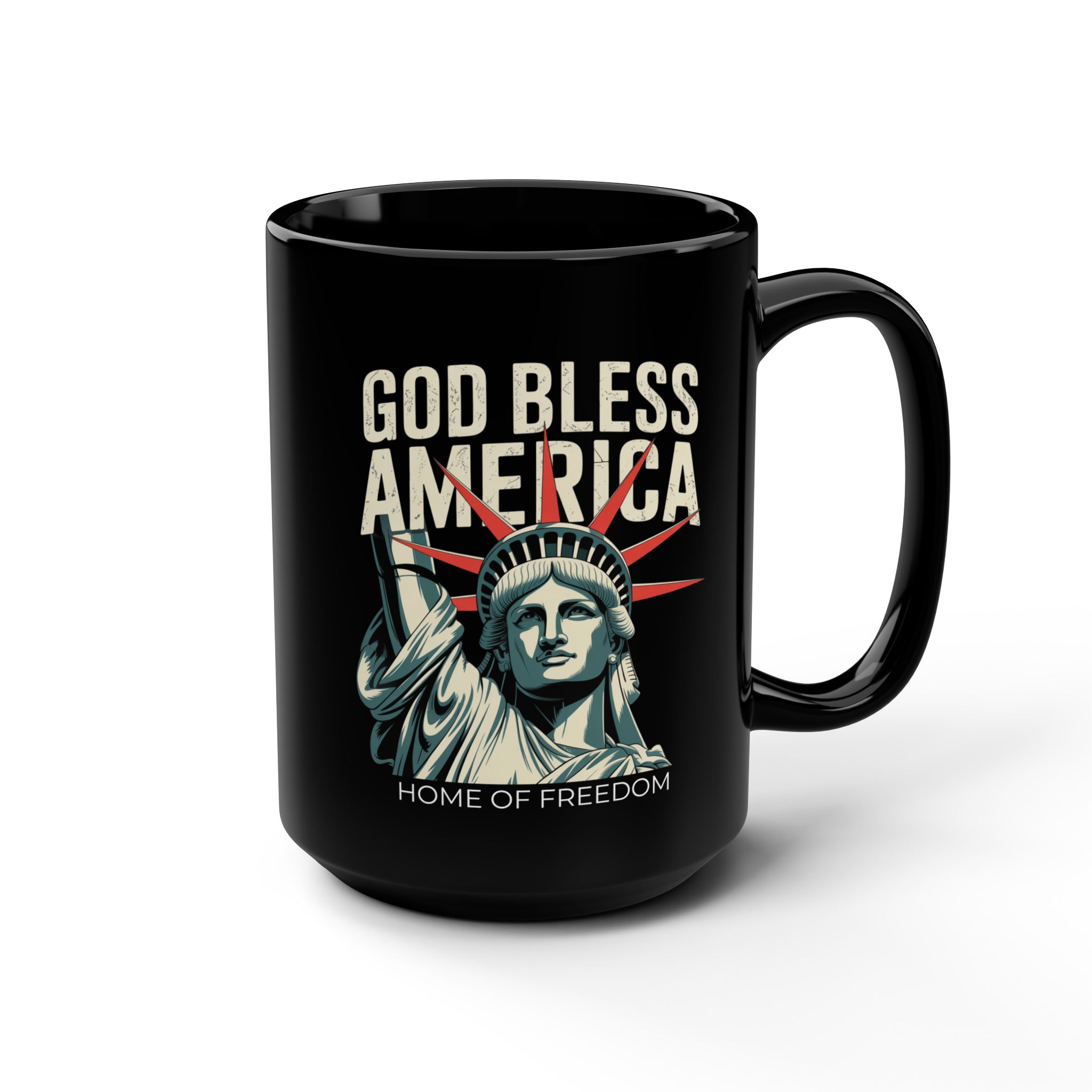 GOD BLESS AMERICA (HOME OF FREEDOM), Patriotic Coffee Mug, Black Mug, Gift for Veterans, Fourth of July Decor, USA Spirit, Independence Day