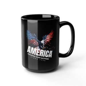 AMERICAN EAGLE(black mug), CRUISING HIGH ALTITUDE SINCE 1776, Patriotic Coffee Mug, Black Mug, Gift for Veterans, Fourth of July Decor, USA Spirit, Independence Day
