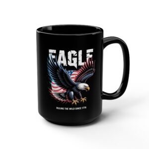 FLYING EAGLE , Patriotic Coffee Mug, Black Mug, Gift for Veterans, Fourth of July Decor, USA Spirit, Independence Day