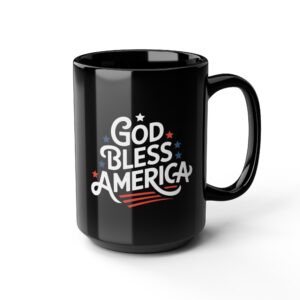 GOD BLESS AMERICA (STARS), Patriotic Coffee Mug, Black Mug, Gift for Veterans, Fourth of July Decor, USA Spirit, Independence Day