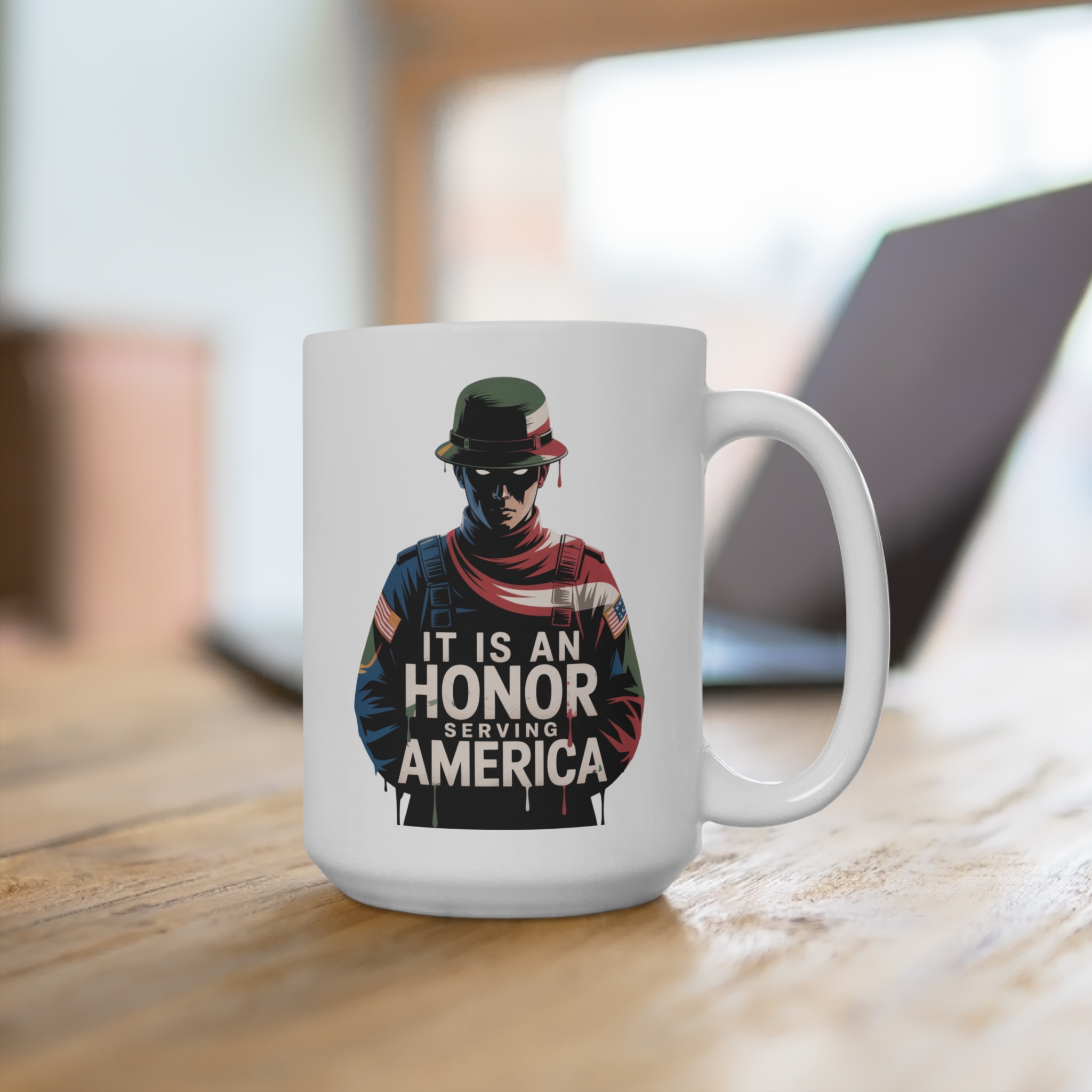 Honoring Service Mug, Veterans Day Gift, Military Tribute Coffee Cup, Patriotic Home Decor, Customizable 15oz Mug