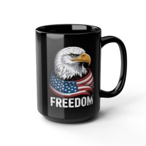 AMERICAN EAGLE (FREEDOM), Patriotic Coffee Mug, Black Mug, Gift for Veterans, Fourth of July Decor, USA Spirit, Independence Day