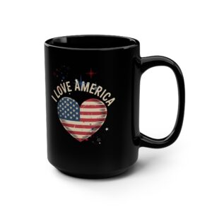 I Love America, Patriotic Coffee Mug, Black Mug, Gift for Veterans, Fourth of July Decor, USA Spirit, Independence Day