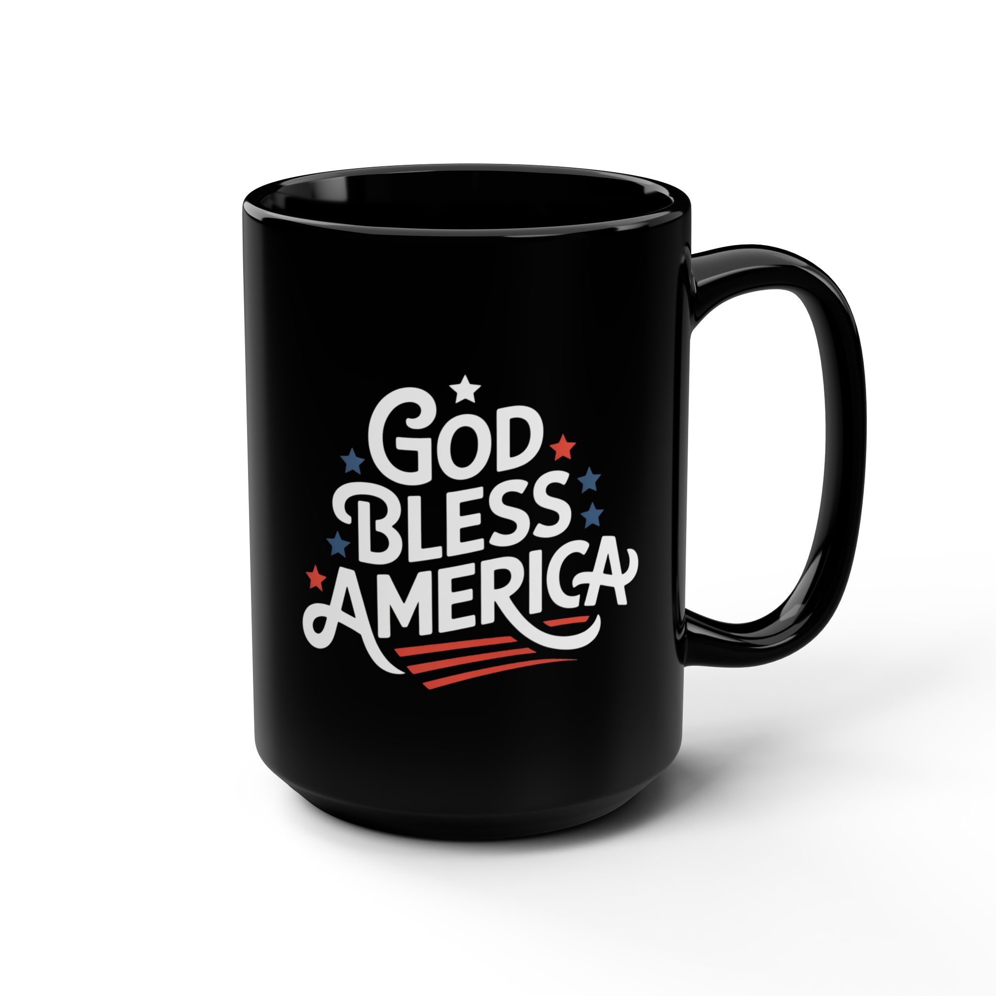 GOD BLESS AMERICA (STARS), Patriotic Coffee Mug, Black Mug, Gift for Veterans, Fourth of July Decor, USA Spirit, Independence Day