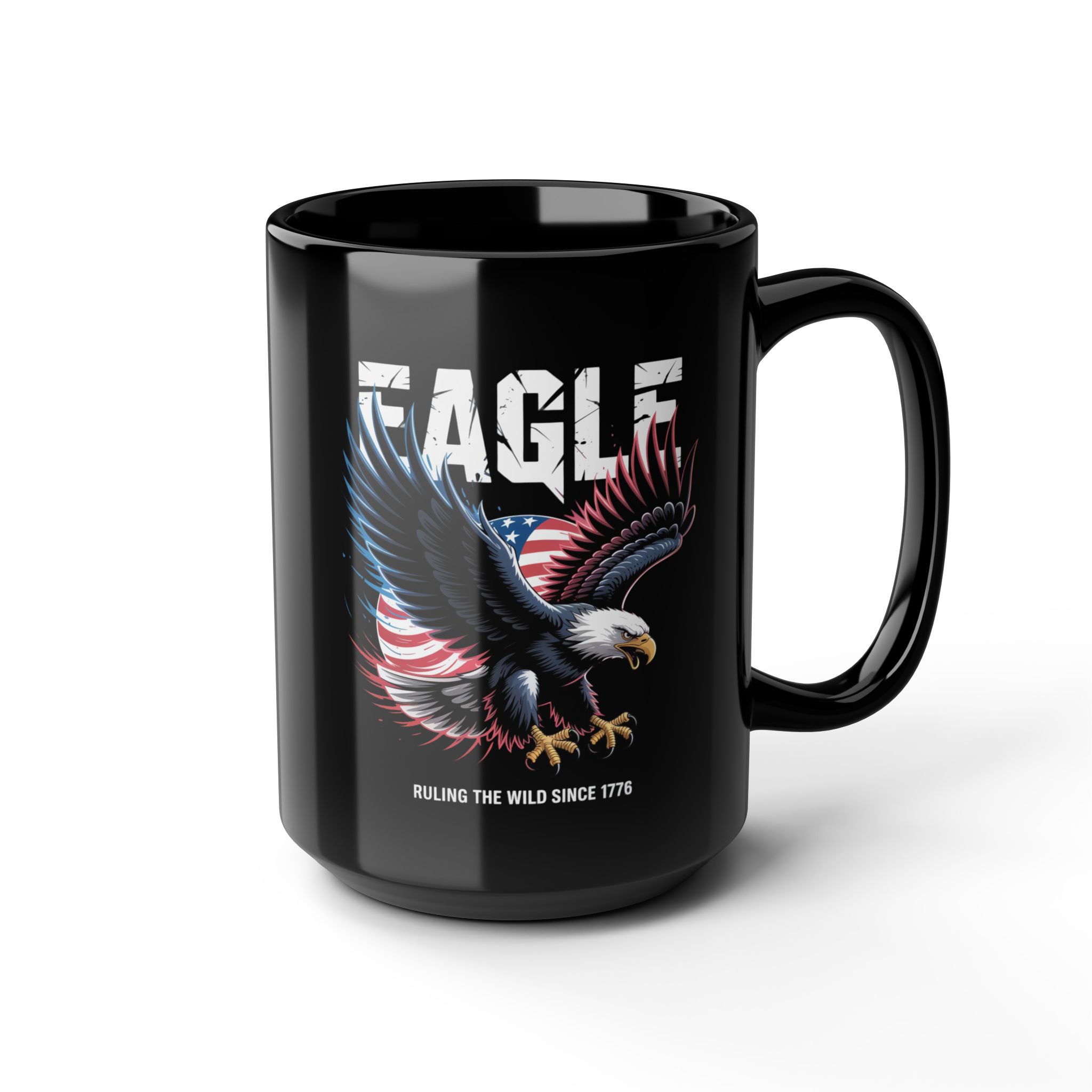 FLYING EAGLE , Patriotic Coffee Mug, Black Mug, Gift for Veterans, Fourth of July Decor, USA Spirit, Independence Day
