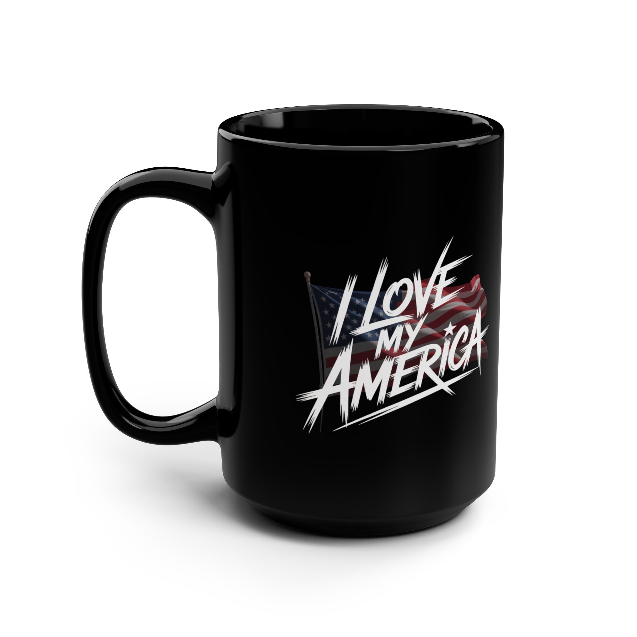 I Love America, Patriotic Coffee Mug, Black Mug, Gift for Veterans, Fourth of July Decor, USA Spirit, Independence Day