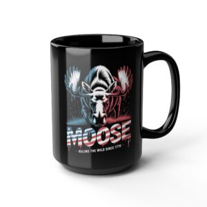 AMERICAN MOOSE, Patriotic Coffee Mug, Black Mug, Gift for Veterans, Fourth of July Decor, USA Spirit, Independence Day