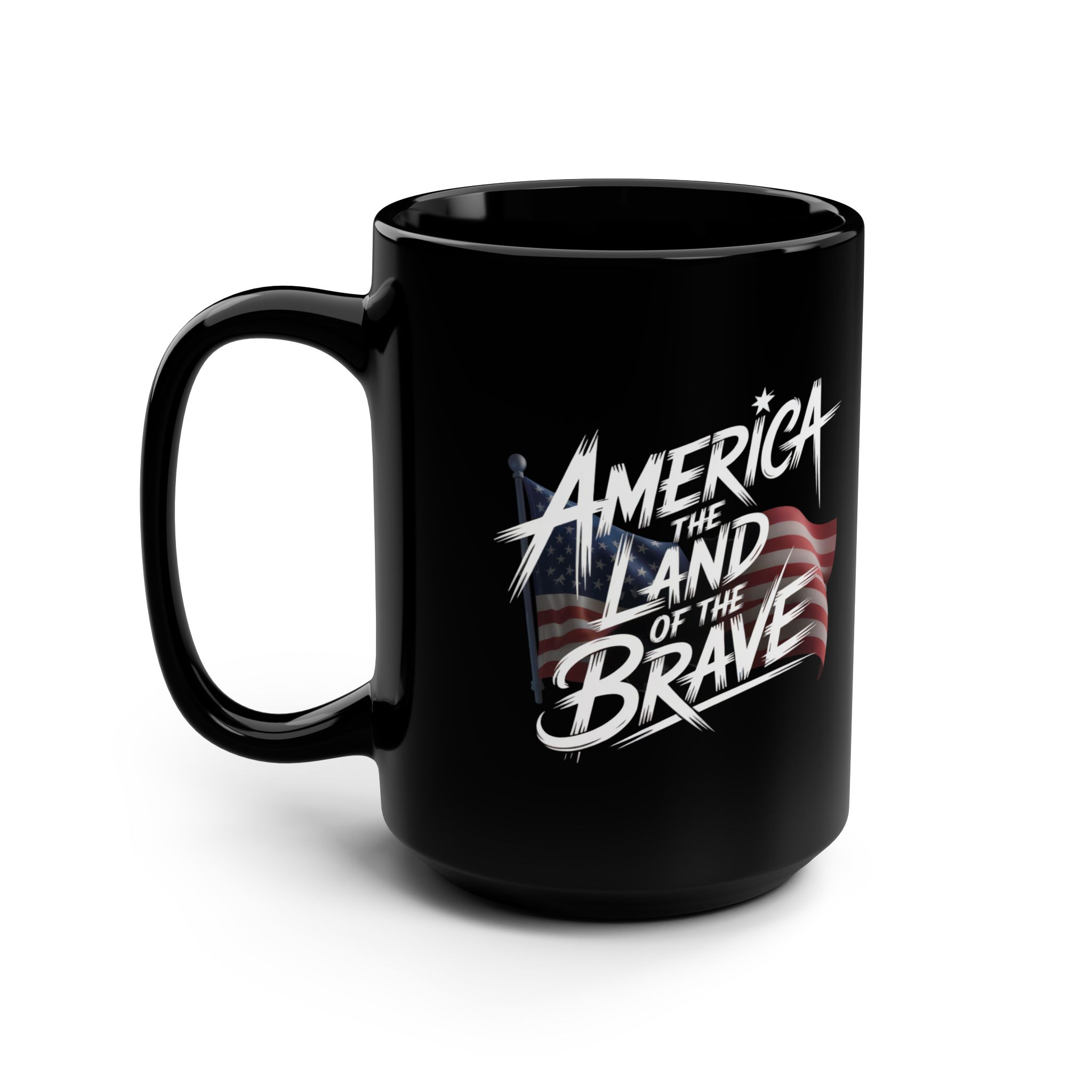 AMERICA LAND OF THE BRAVE, Patriotic Coffee Mug, Black Mug, Gift for Veterans, Fourth of July Decor, USA Spirit, Independence Day