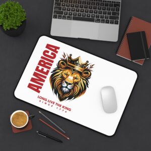 America Desk Mat – Long Live The King, Home Office Decor, Gamer Gift, Patriotic Workspace Accessory, Lion Design, Stylish Desk Accessories
