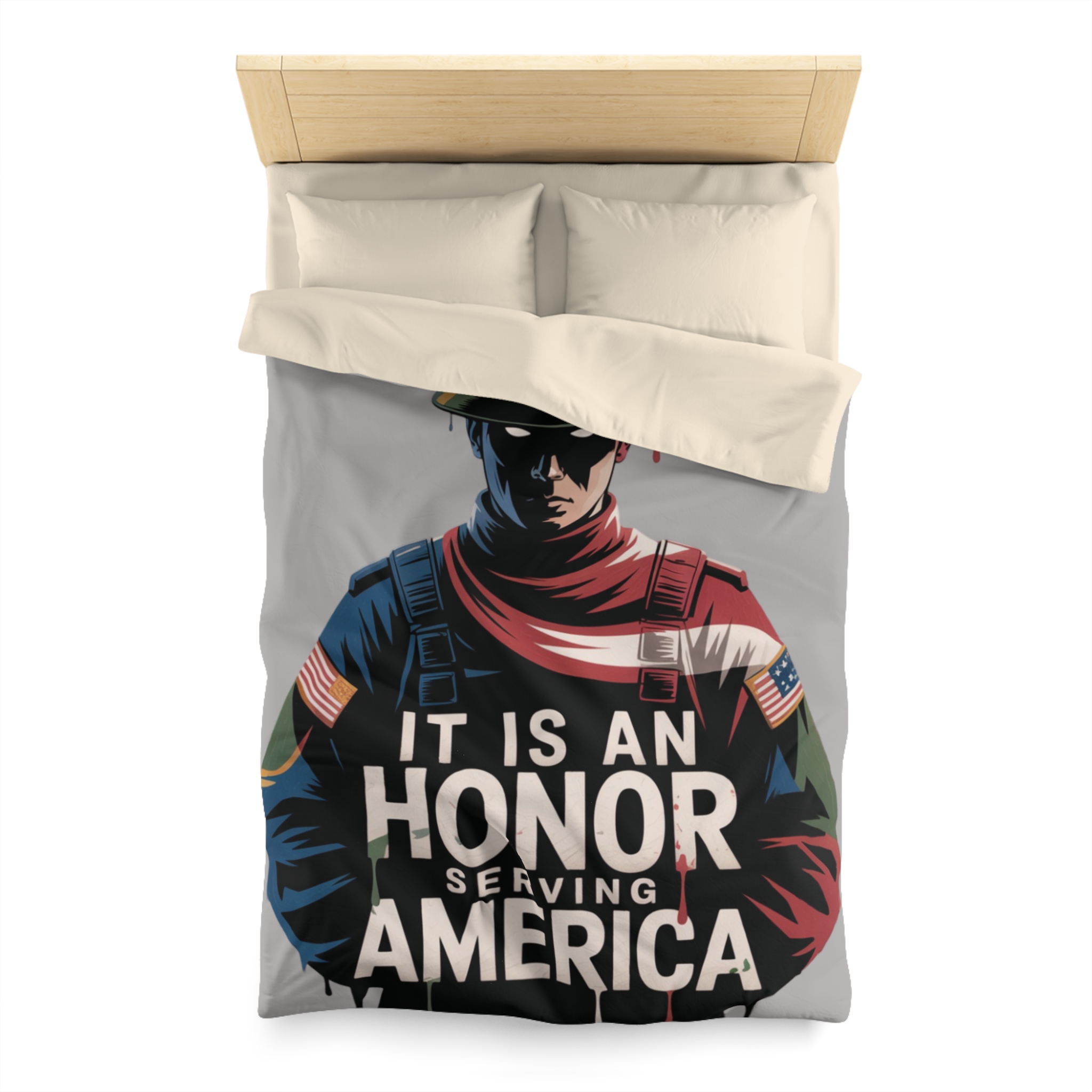 Patriotic Microfiber Duvet Cover - Honor Serving America, Bedroom Decor, Veteran Gifts, Military Theme, Home Textile