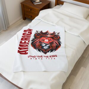 Royal Lion Velveteen Plush Blanket, Cozy Home Decor, American Patriotic Gift, Lion Lover's Throw, Gift for Him/Her, Independence Day