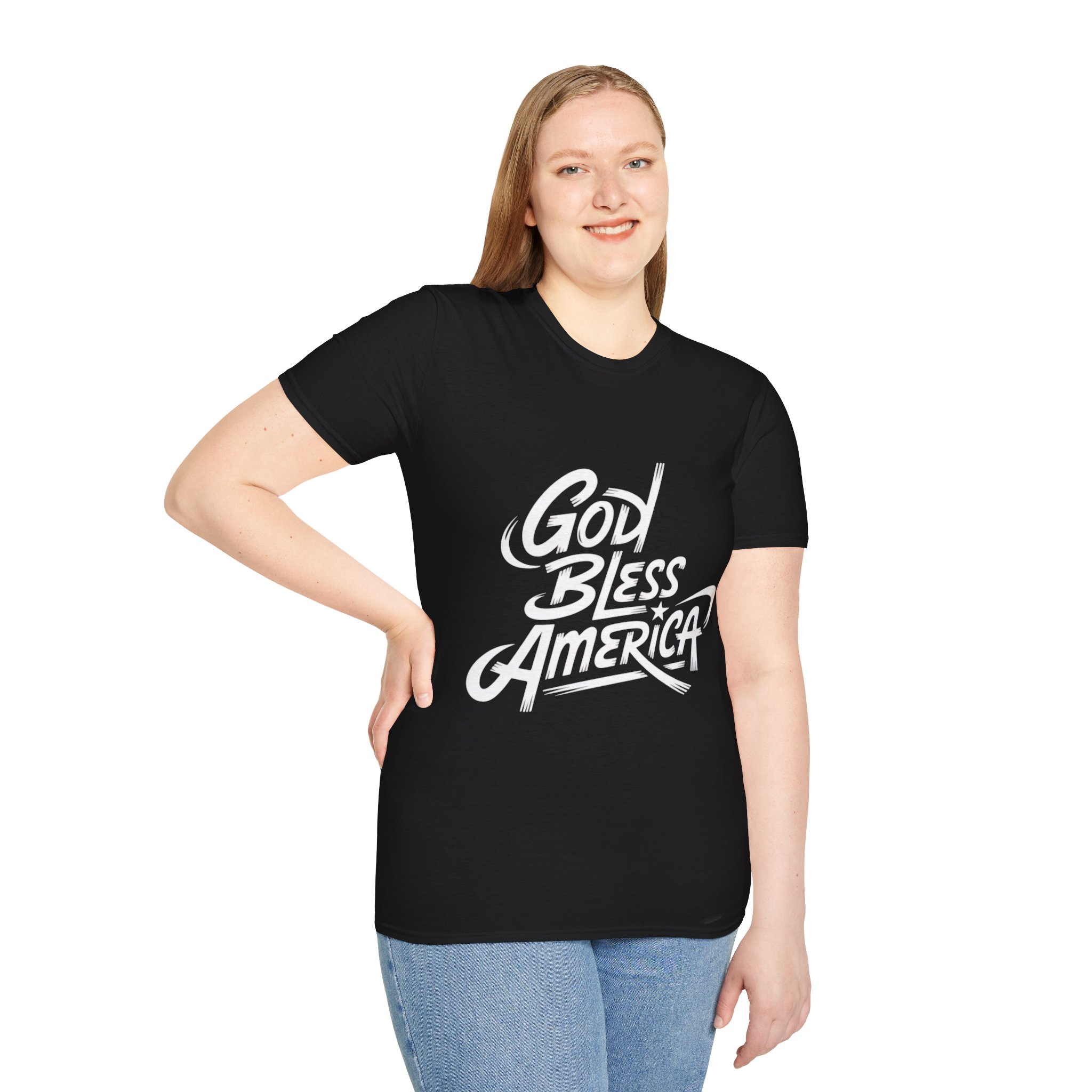 GOD BLESS AMERICA MODERN FONT T-Shirt - Funny American T-shirt, Casual Wear, Independence Day Gift, Summer Adventure Tee, American Pride