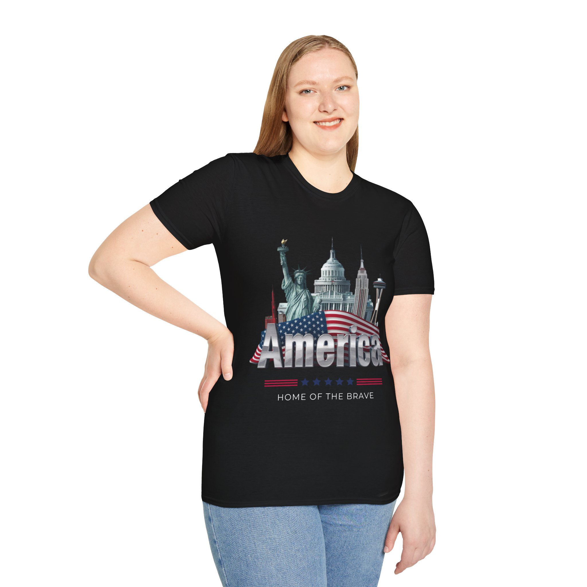 AMERICA HOME OF THE BRAVE T-Shirt | Unisex Tee for Celebrations, Independence Day, BBQs, Casual Wear, Gift Ideas