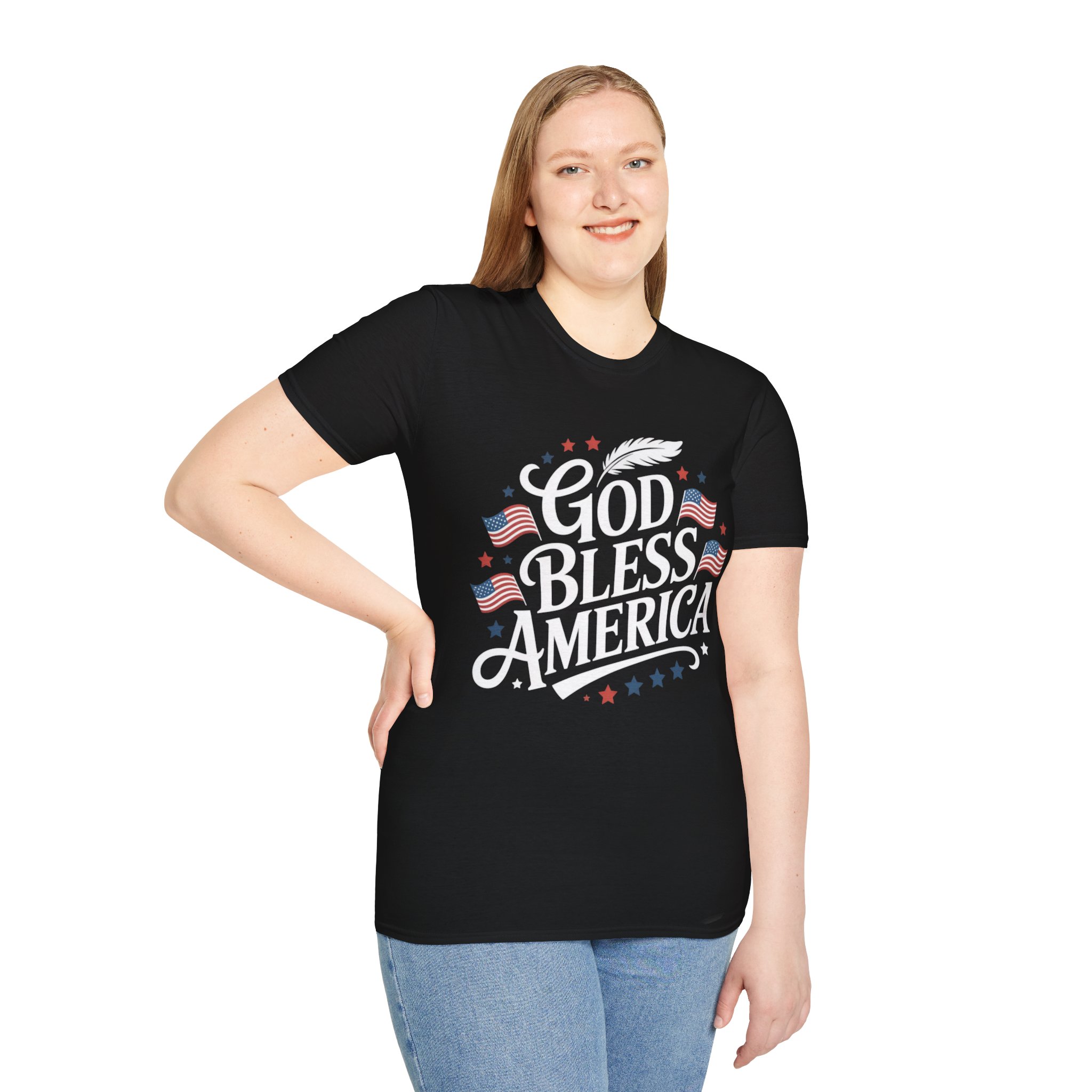 GOD BLESS AMERICA WITH FLAGS T-Shirt - I Love My America, Casual Wear, Independence Day Gift, Summer Adventure Tee, American Pride