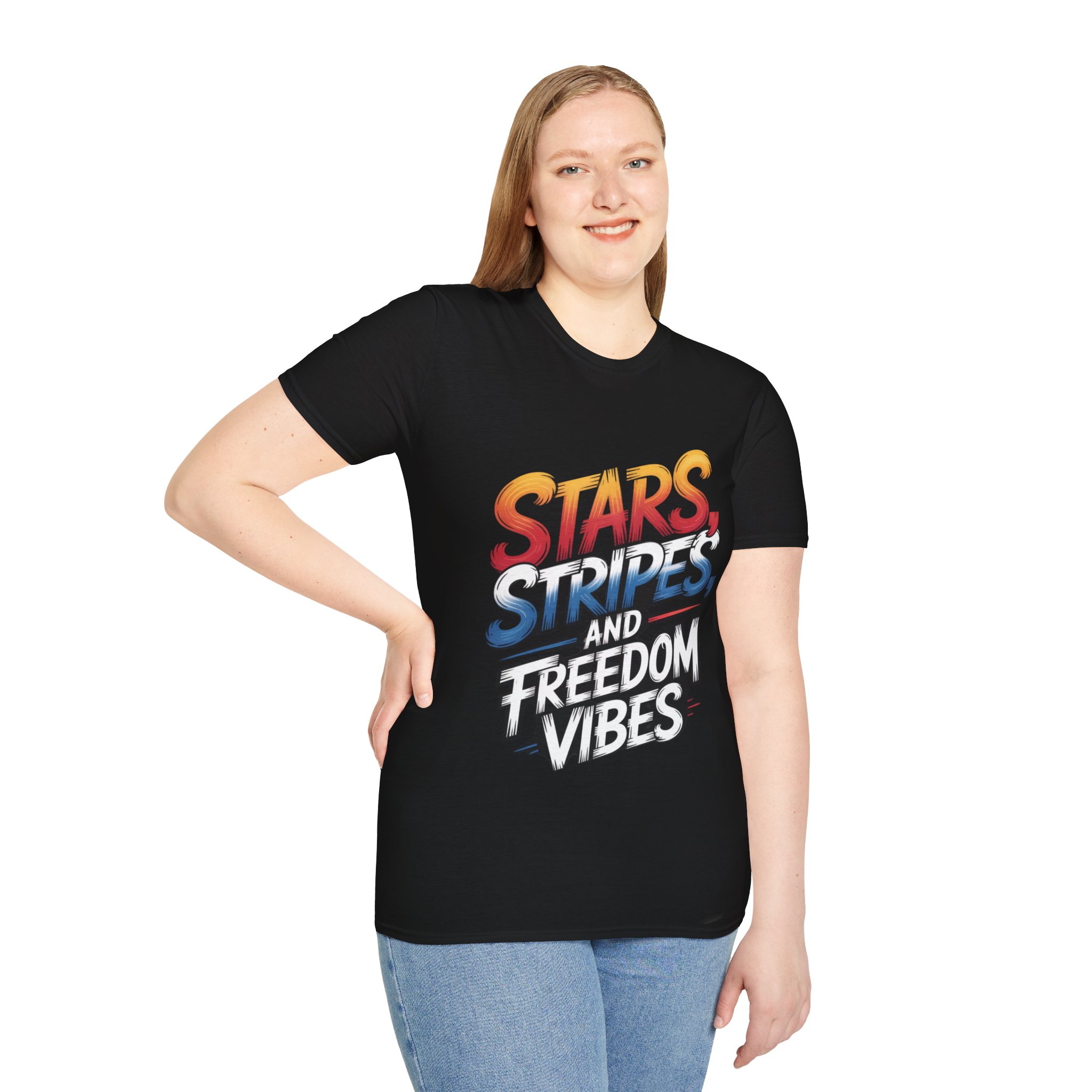 STARS, STRIPES AND FREEDOM VIBES T-Shirt | Unisex Tee for Celebrations, Independence Day, BBQs, Casual Wear, Gift Ideas