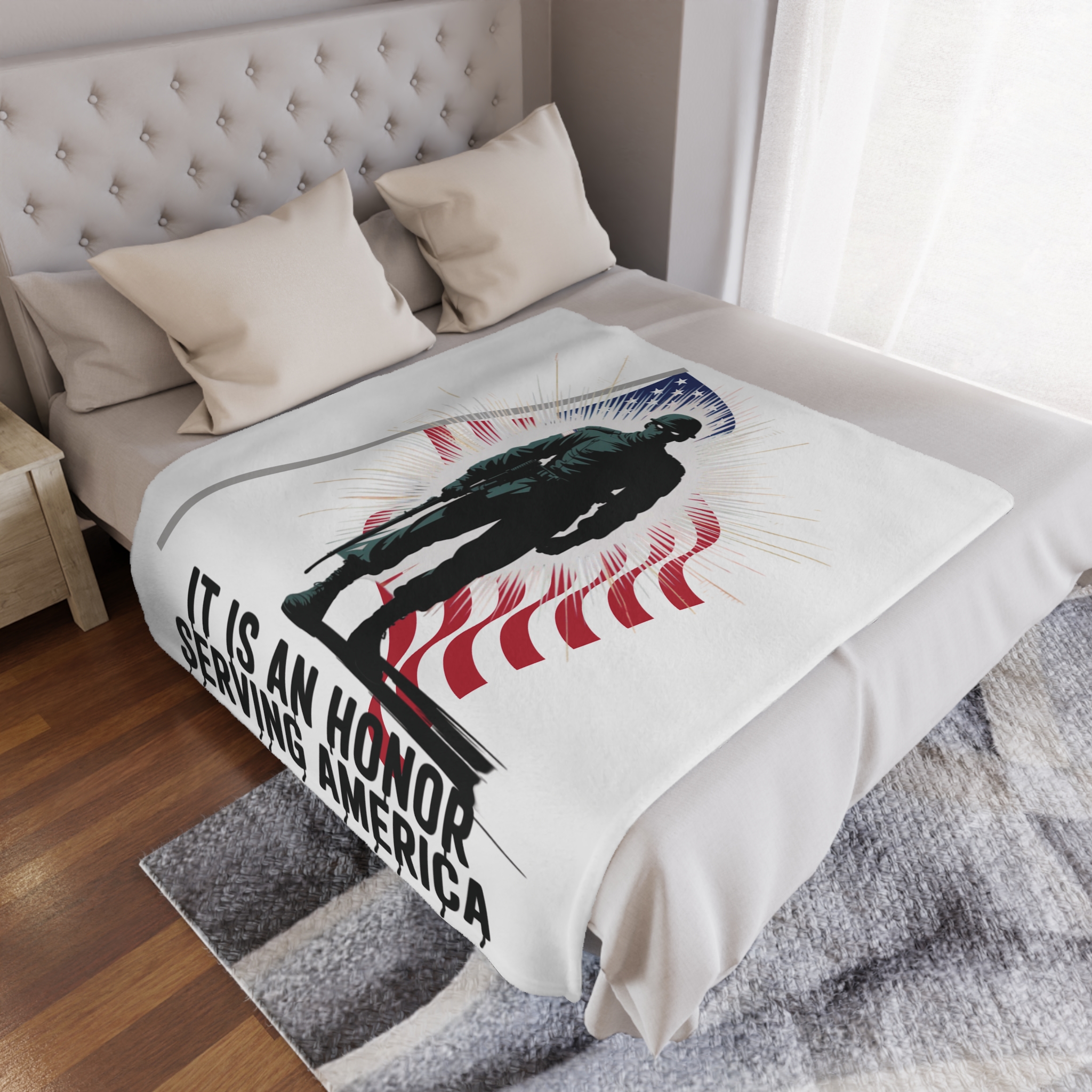 Patriotic Minky Blanket - Honor Serving America, Military Tribute Gift, Cozy Decor, Veteran's Day, Memorial Day, Independence Day