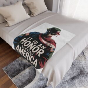 Honor Serving America Minky Blanket (WHITE) | Cozy Military Tribute Throw | Perfect Gift for Veterans | Home Decor | Patriotic Gift