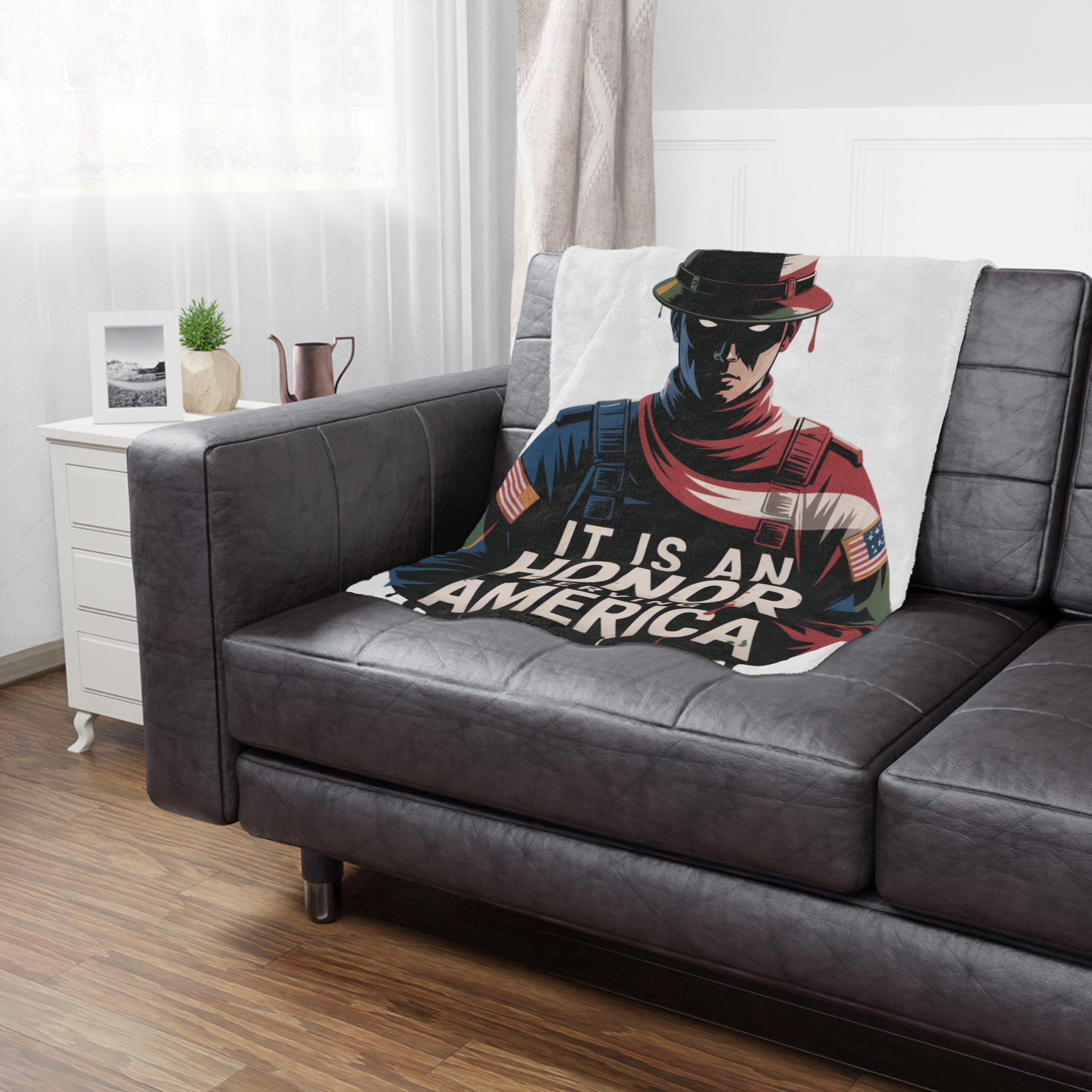 Honor Serving America Minky Blanket (WHITE) | Cozy Military Tribute Throw | Perfect Gift for Veterans | Home Decor | Patriotic Gift