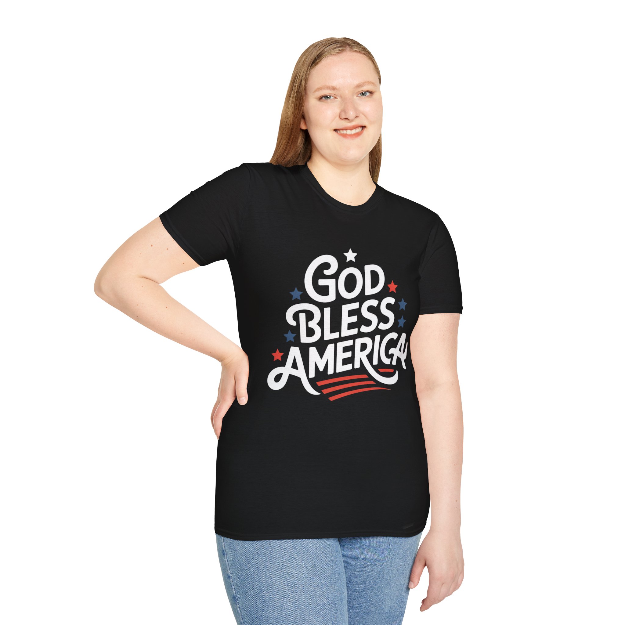 GOD BLESS AMERICA WITH STARS T-Shirt - Funny American T-shirt, Casual Wear, Independence Day Gift, Summer Adventure Tee, American Pride