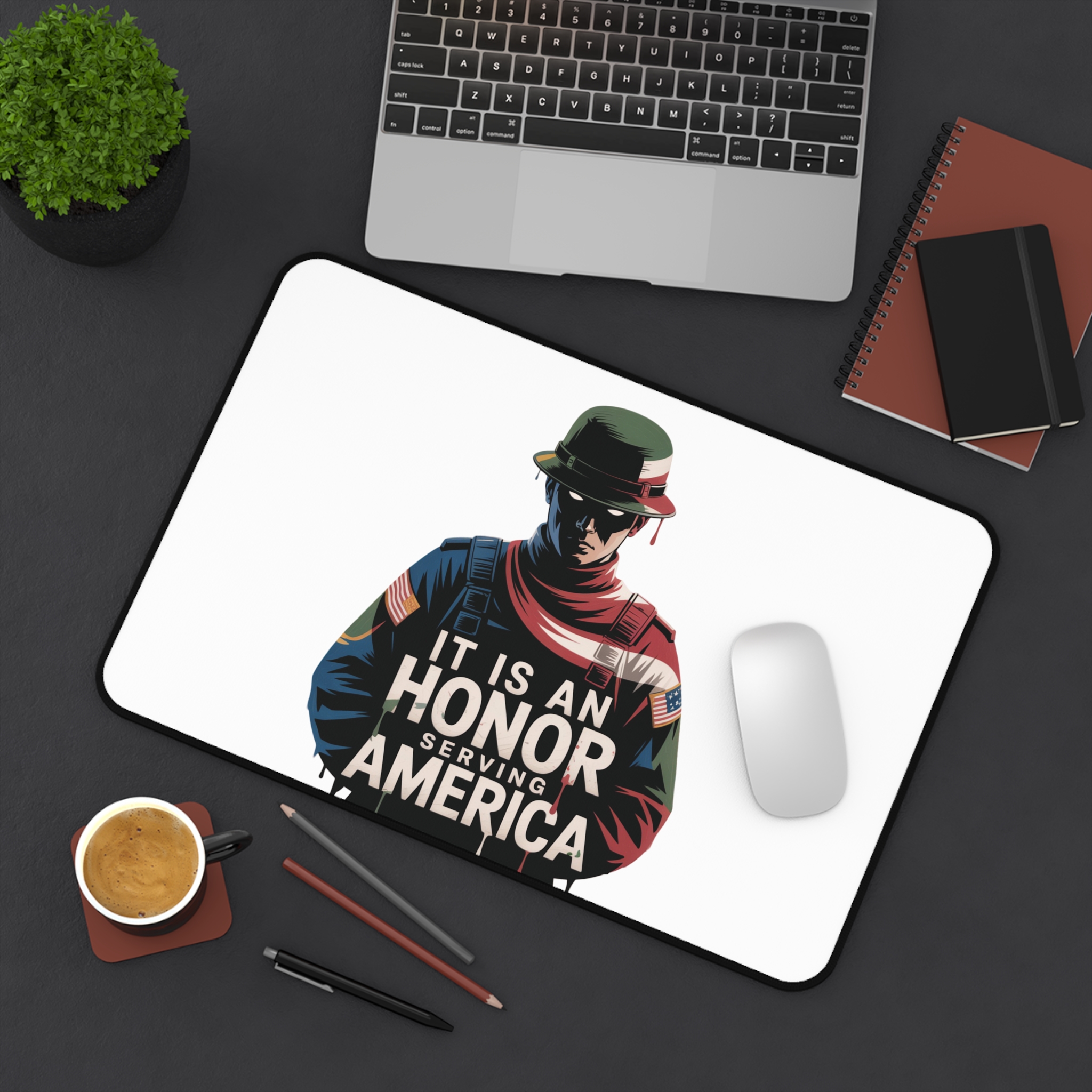 2240001196540735479_2048.jpeg Honor Serving America Desk Mat, Military Desk Decor, Patriotic Office Accessories, Veteran Gift, Gaming Mouse Pad
