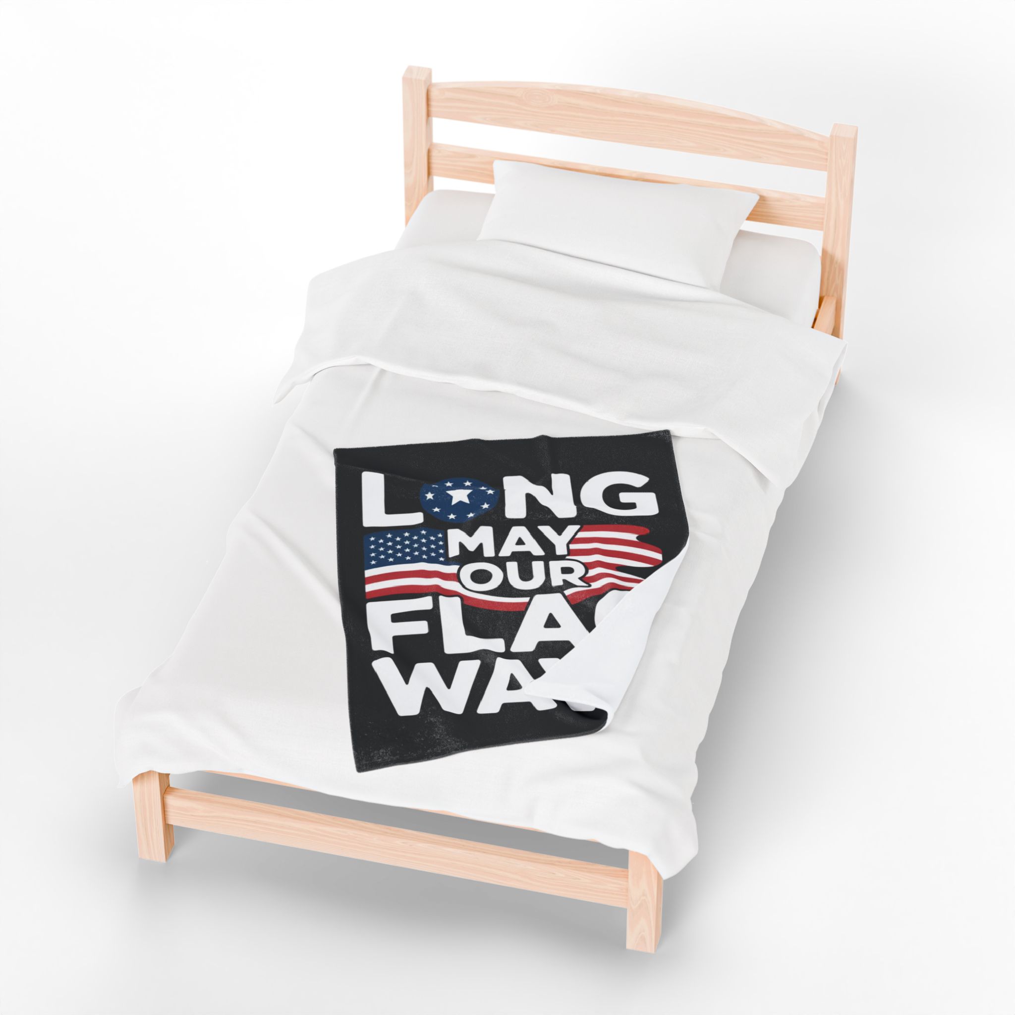 Long May Our Flag Wave Patriotic Velveteen Plush Blanket, Cozy Throw for Fourth of July, USA Flag Decor, Soft Blanket for Home, Independence Day Gift