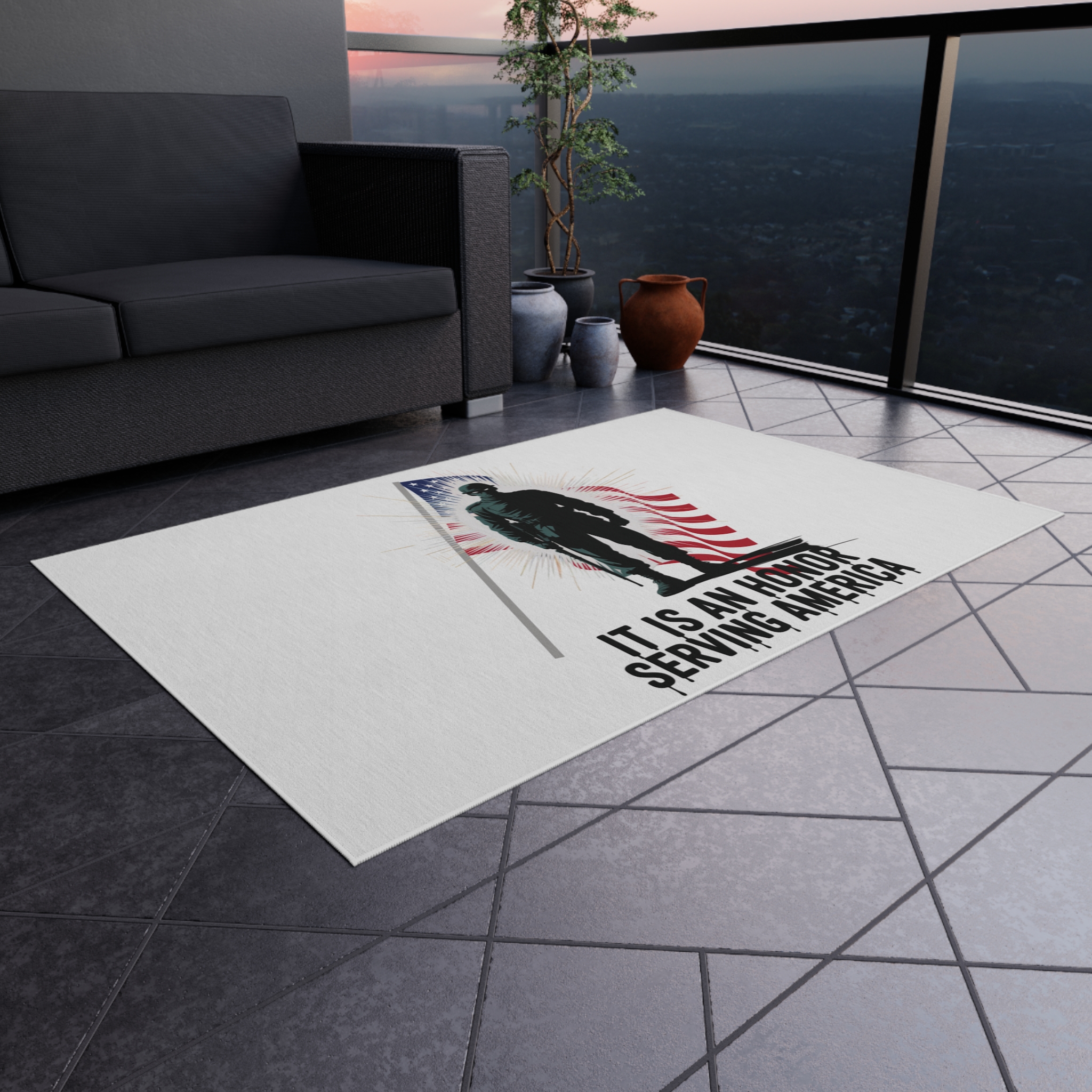 Patriotic Outdoor Rug - Military Tribute, Perfect for Veterans Day, Memorial Day Decor, Porch Mat, Outdoor Area Rug