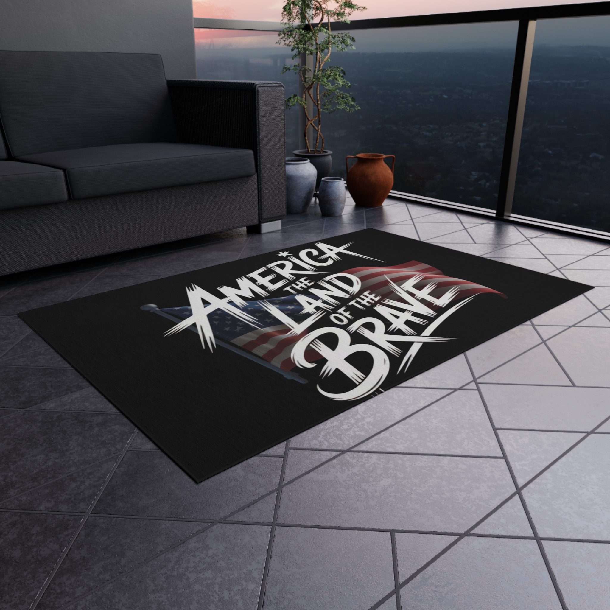 Patriotic Outdoor Rug, USA Decor, Independence Day, Outdoor Spaces, Outdoor Living, BBQ Mat, Summer Vibes, Land of the Brave