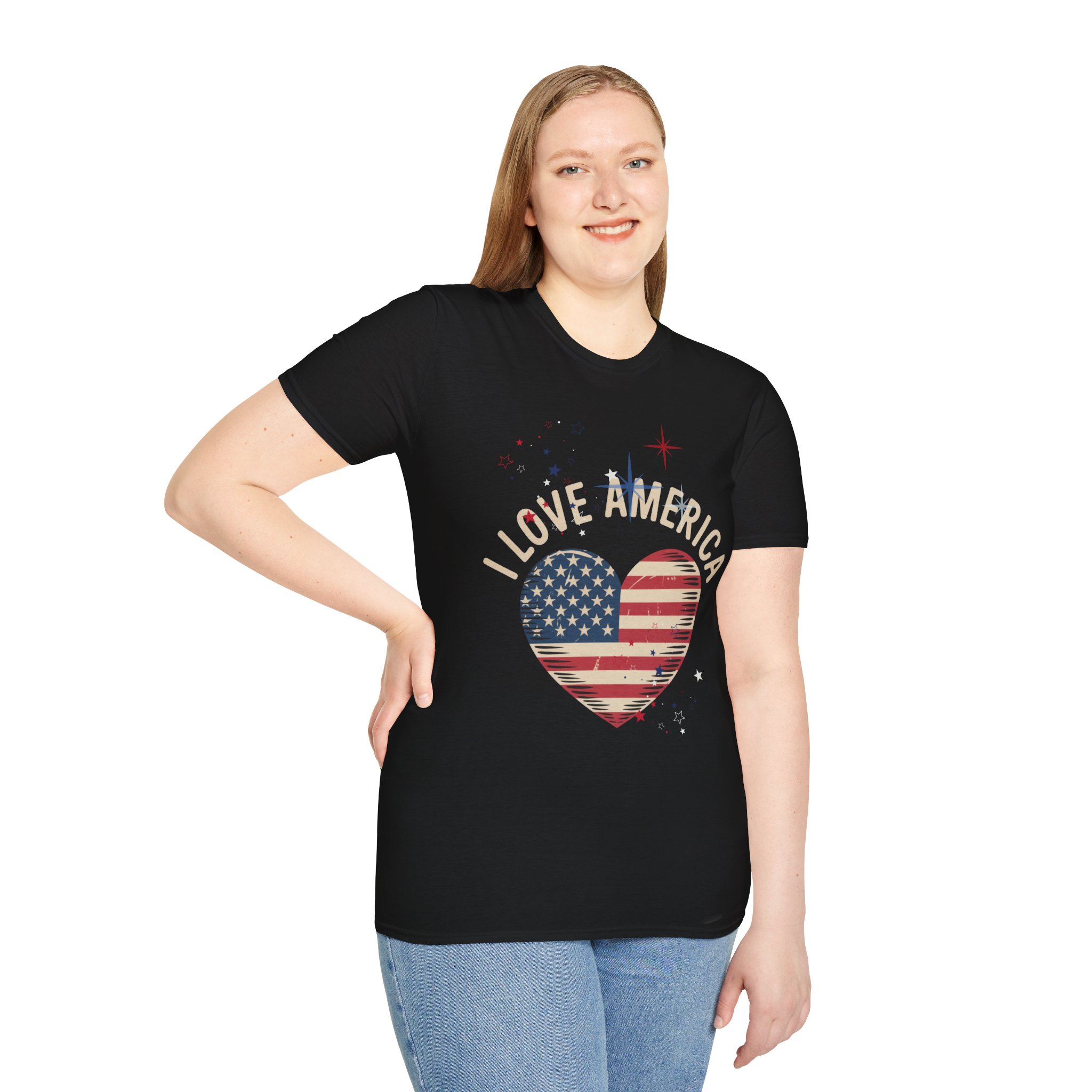 I LOVE AMERICA STARS T-Shirt - For all strong Americans, Casual Wear, Independence Day Gift, Summer Adventure Tee, American Pride