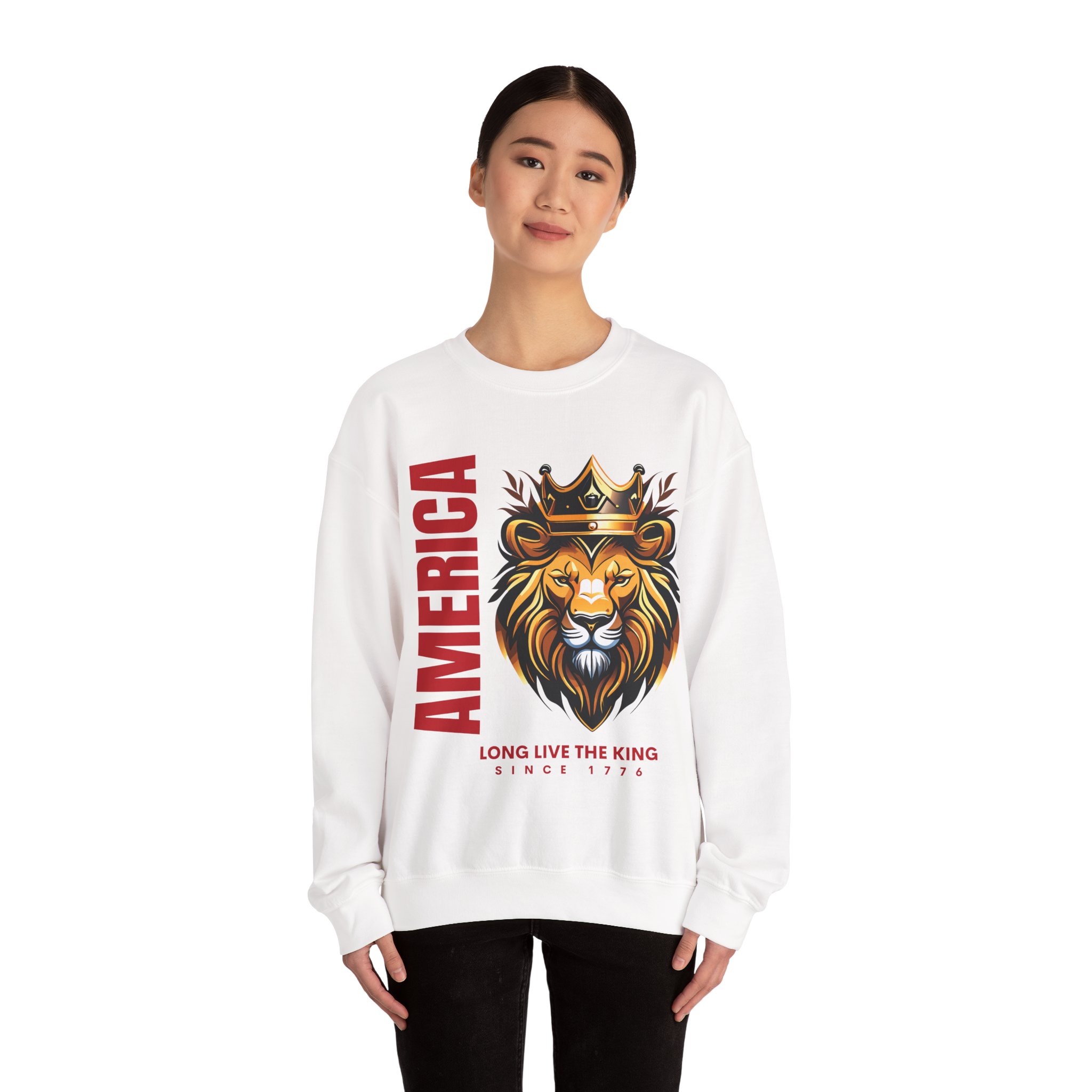 Patriotic Lion Design Crewneck Sweatshirt, Casual Outfit, Gift for Him/Her, Cozy Wear, Unisex Style, USA Pride Apparel