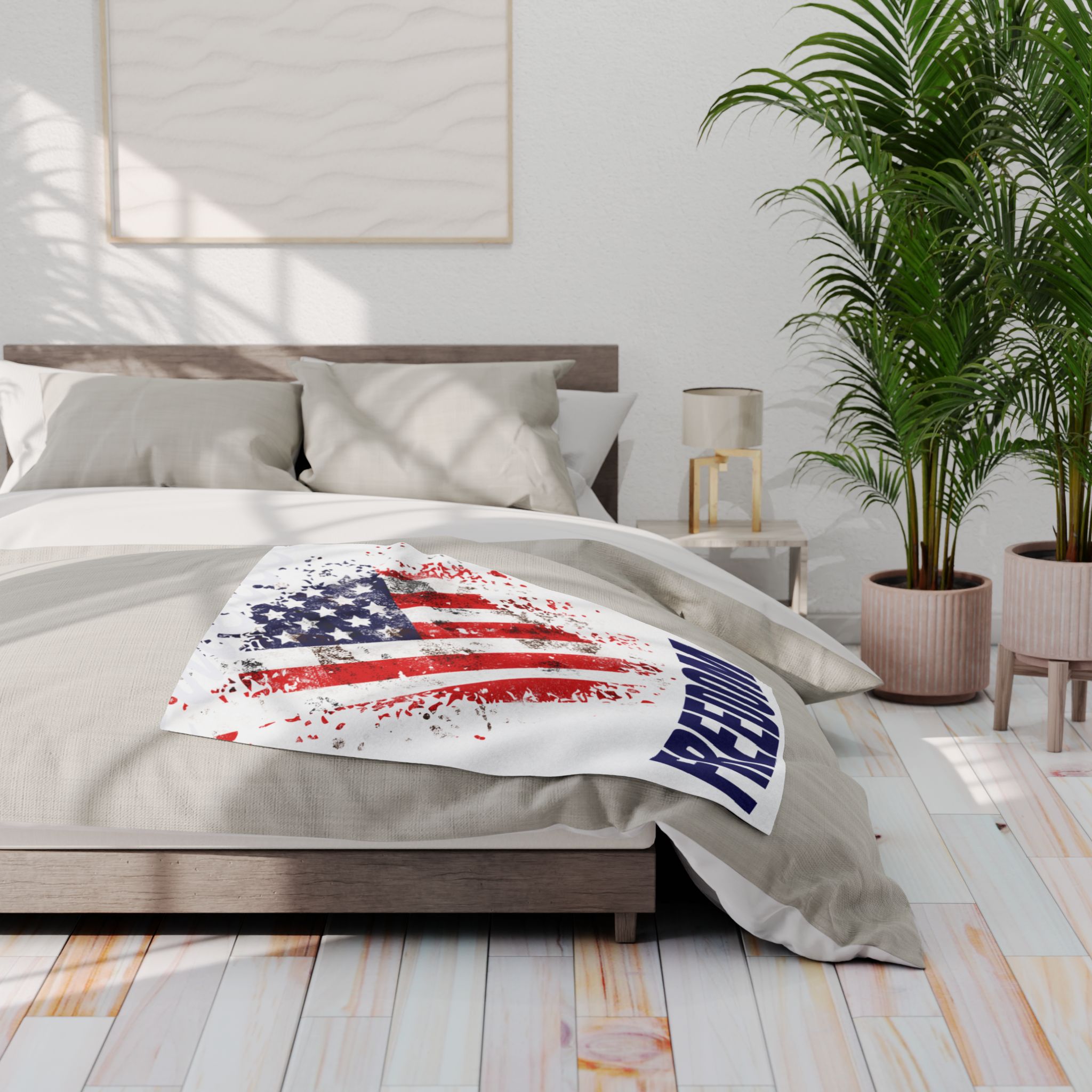 Patriotic Fleece Blanket | Cozy Freedom (WHITE AND BLUE) Throw for USA Lovers, Memorial Day, Independence Day, Home Decor, Gifts