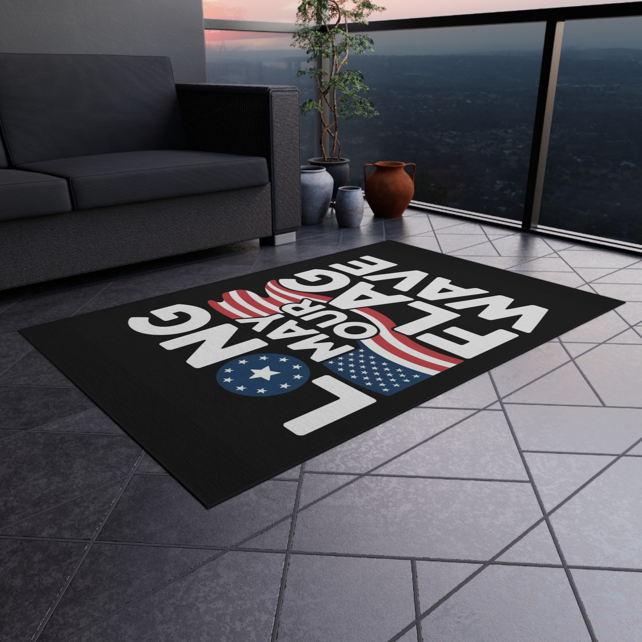 Patriotic Outdoor Rug - Long May Our Flag Wave, Perfect for Independence Day, Summer BBQs, Porch Decor, Garden Mat