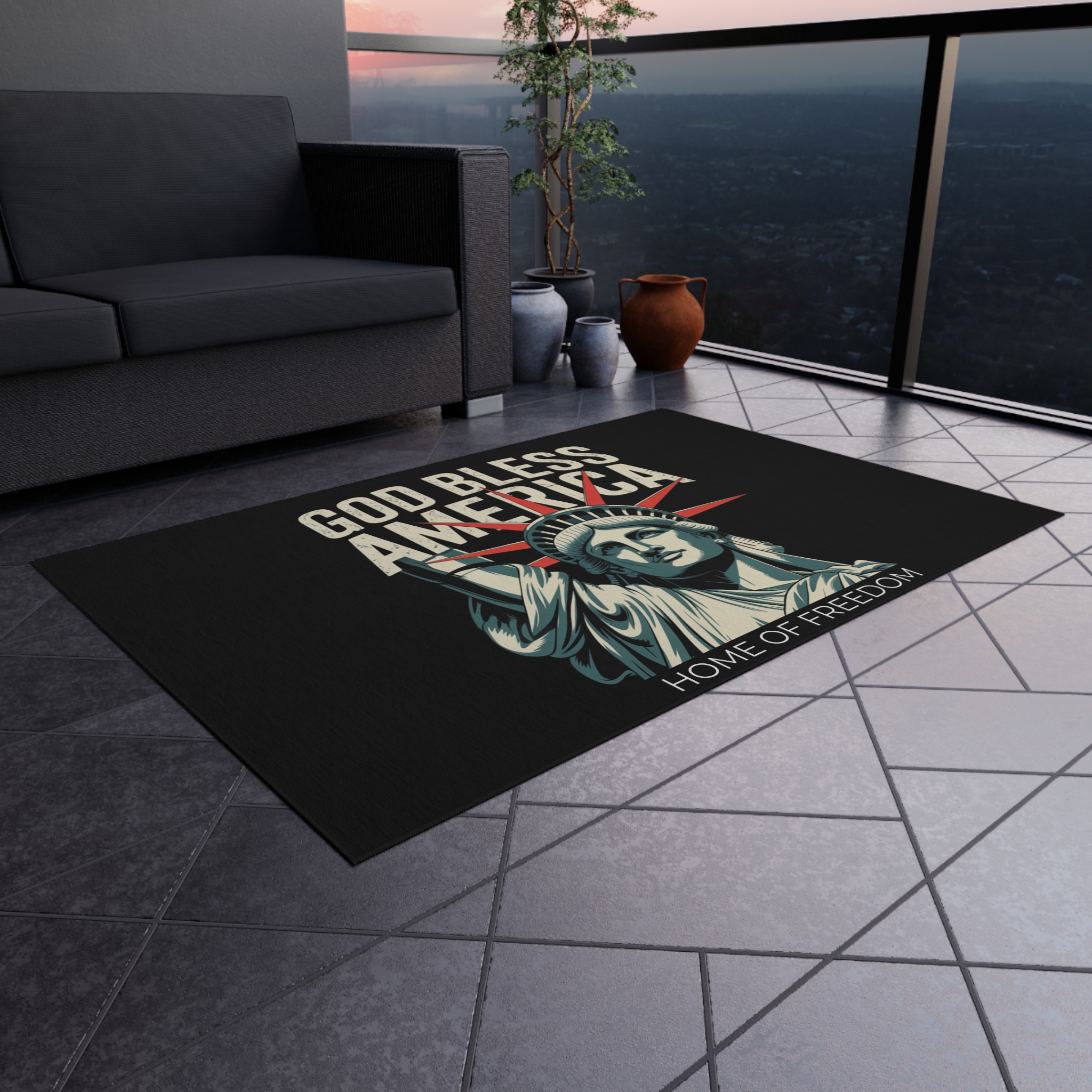 Patriotic Outdoor Rug with Liberty Design, Garden Mat, Deck Decor, Independence Day, Summer BBQ Decor, American Home Accent