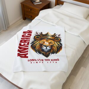 America Lion Plush Blanket, Cozy Throw, King of the Jungle Blanket, Patriotic Decor, Birthday Gift, Home Accent