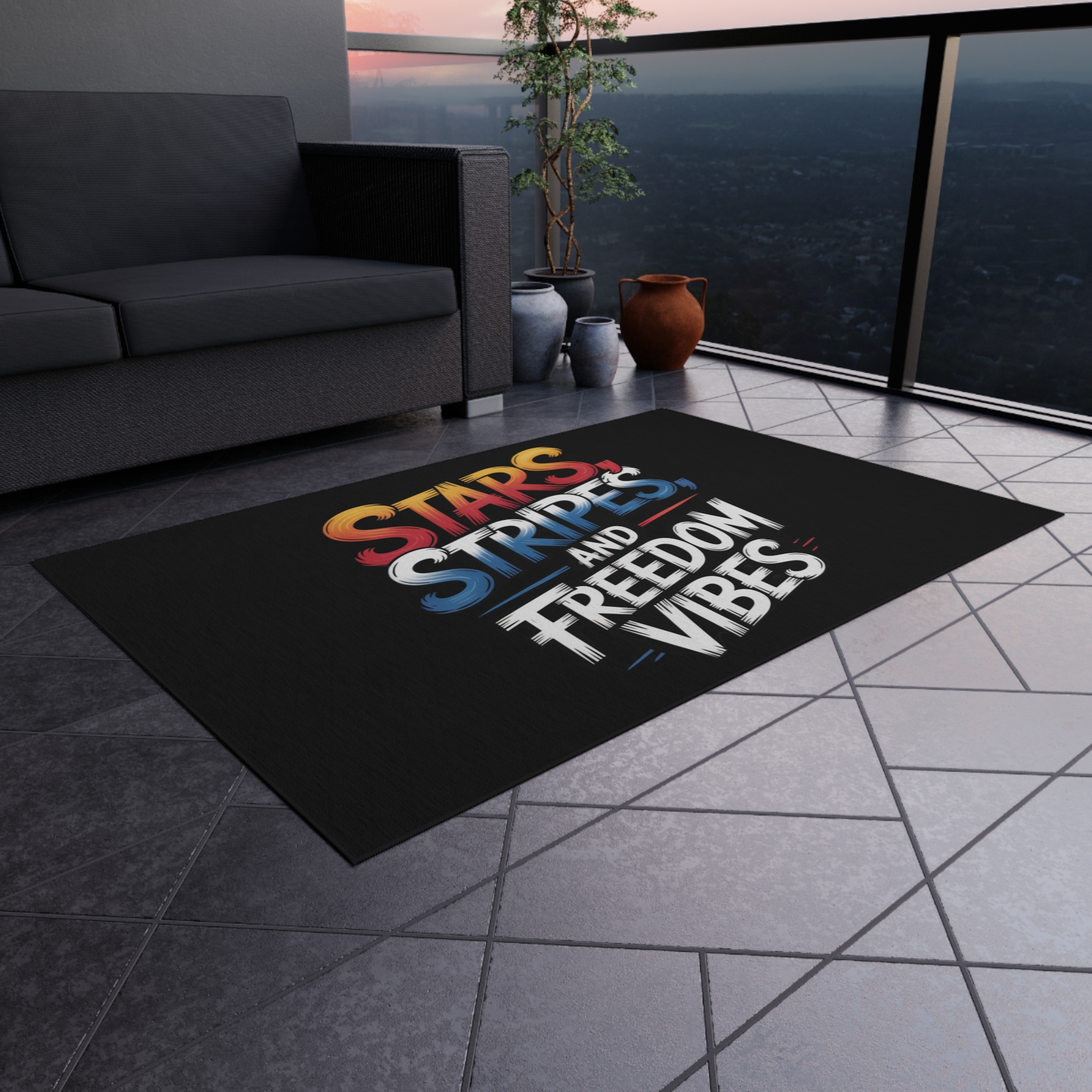 Stars, Stripes, and Freedom Vibes Outdoor Rug | Patriotic Decor, Summer BBQ, Fourth of July, Camping, Outdoor Living