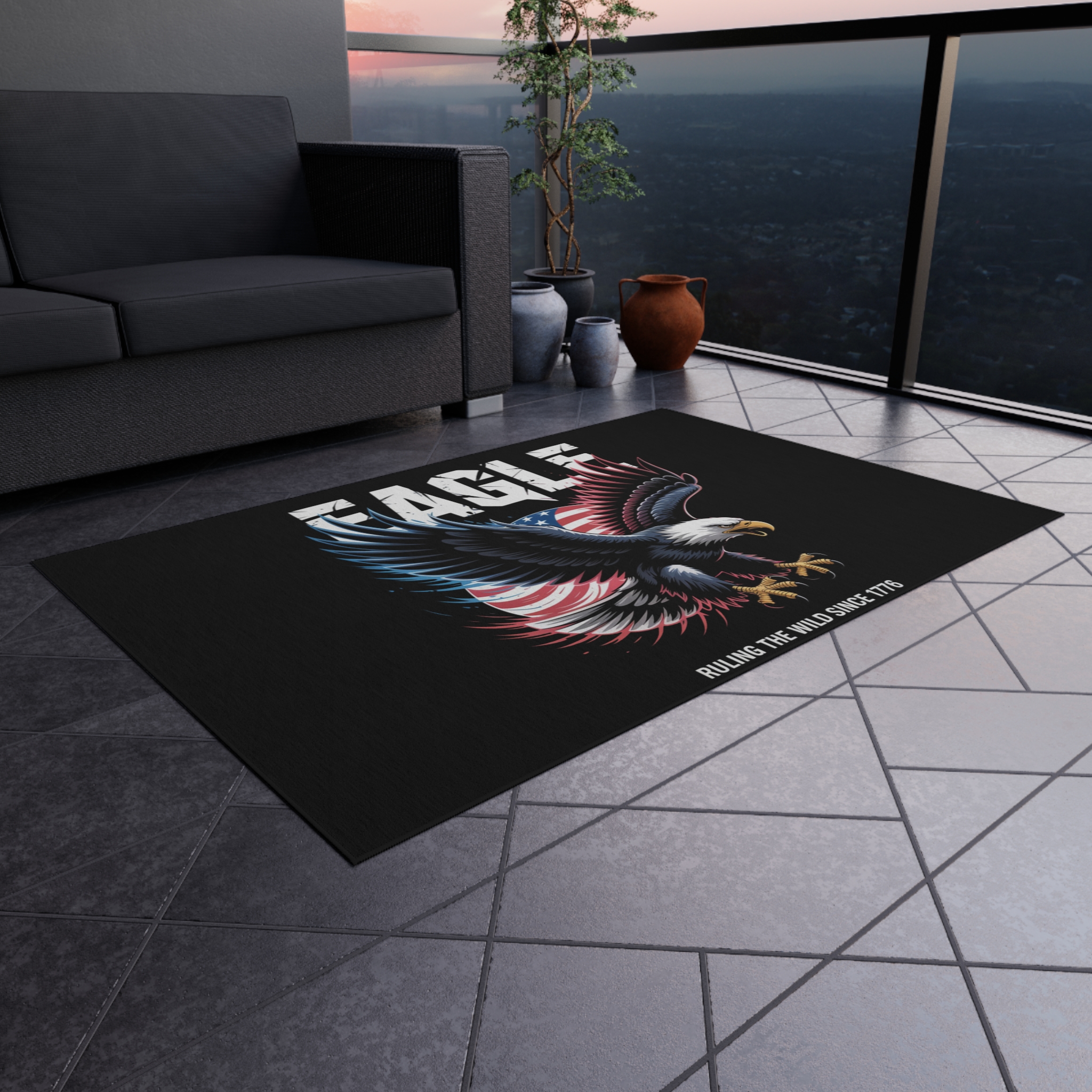 Patriotic Outdoor Rug with Eagle Design, Outdoor Decor, Patio Mat, Eagle Lovers Gift, Memorial Day Decor, BBQ & Camping