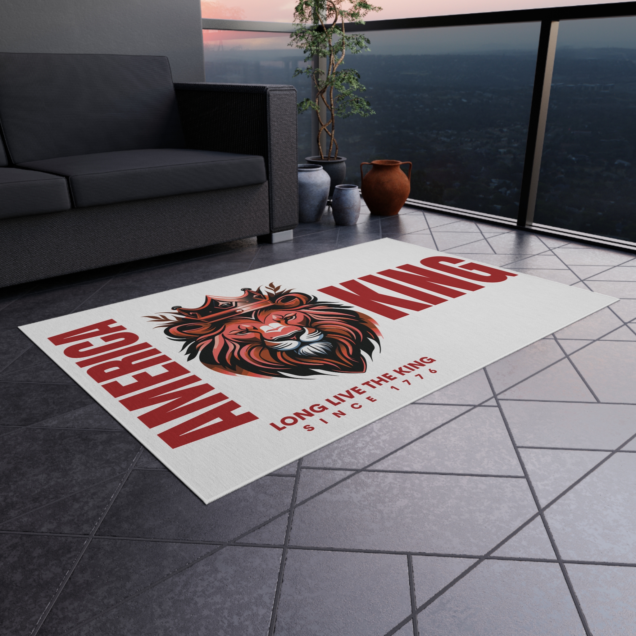 Majestic Lion Outdoor Rug - Perfect for Patios, Picnics, Tailgating, BBQs, Summer Decor, American Pride