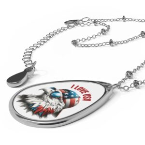 Patriotic Oval Necklace, I Love USA Jewelry, Eagle Pendant Necklace, USA Pride Accessory, Memorial Day Gift, Fourth of July Jewelry