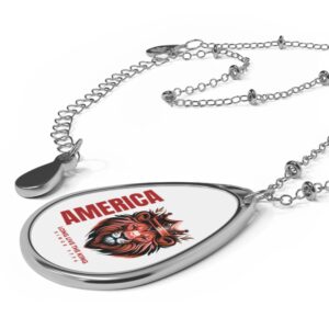 Patriotic Lion Necklace, USA Jewelry Gift, Oval Pendant, Statement Accessory, Unique Lion Design, American Pride Charm
