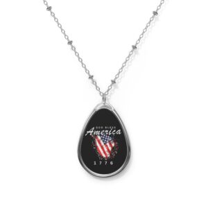 Patriotic Oval Necklace - God Bless America - 1776 Jewelry, USA Necklace, Independence Day Gift, Memorial Day Accessory, Gifts for Her